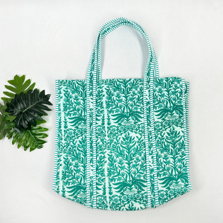 Indian Quilted Tote Bag, Women Shopping Totes Bag, Floral Print Bag Cotton Handmade Bags