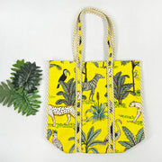 Yellow Forest Quilted Handbag Cotton Shoulder Bag, Gift for Her, Women's Shopping Bag