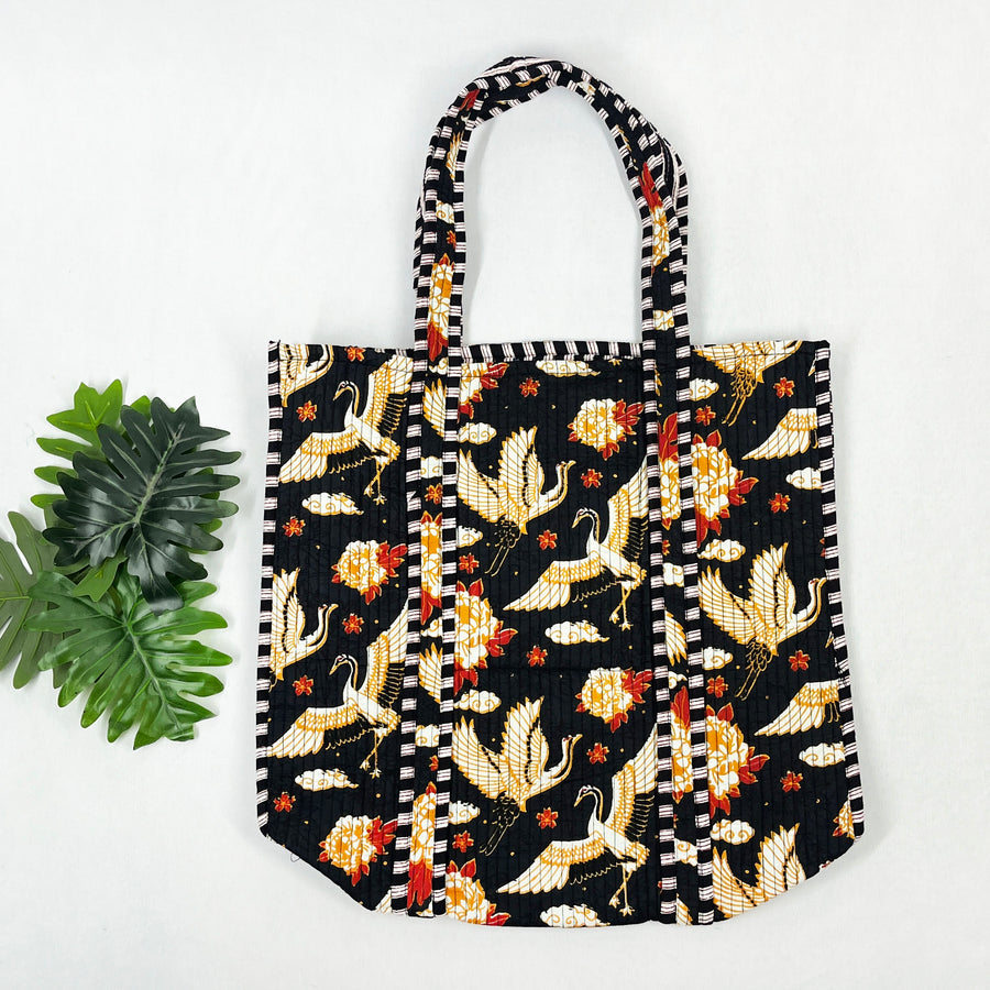 Black Bird Print Tote Bag 100% Pure Cotton, Multi-Purpose Eco-Friendly Bag