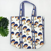 Blue Mushroom Print Cotton Tote Bag – Stylish & Eco-Friendly Everyday Companion