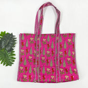 Floral Print Cotton Quilted Bag for Shopping Indian Handmade Bag, Women Shoulder Bag