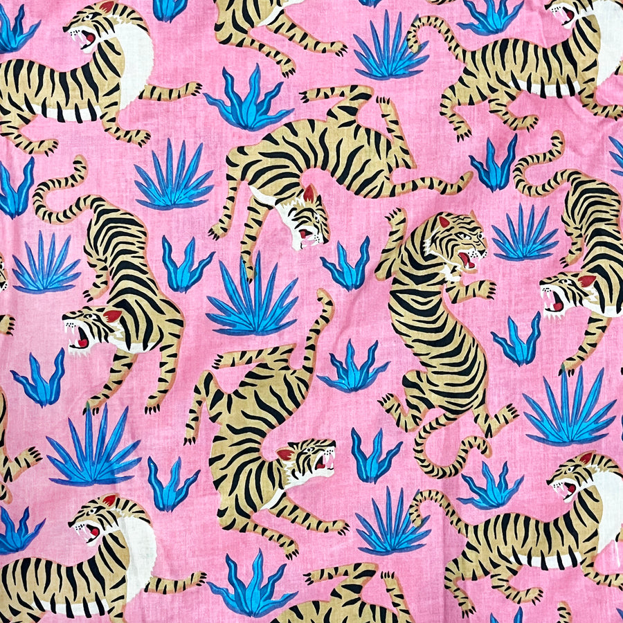 Baby Pink Color Cotton Jungle Print Fabric 60X60 Cambric Cotton Material from Diwam Vastra