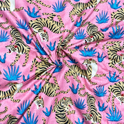 Baby Pink Color Cotton Jungle Print Fabric 60X60 Cambric Cotton Material from Diwam Vastra