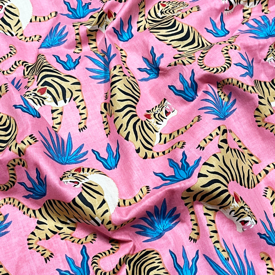 Baby Pink Color Cotton Jungle Print Fabric 60X60 Cambric Cotton Material from Diwam Vastra