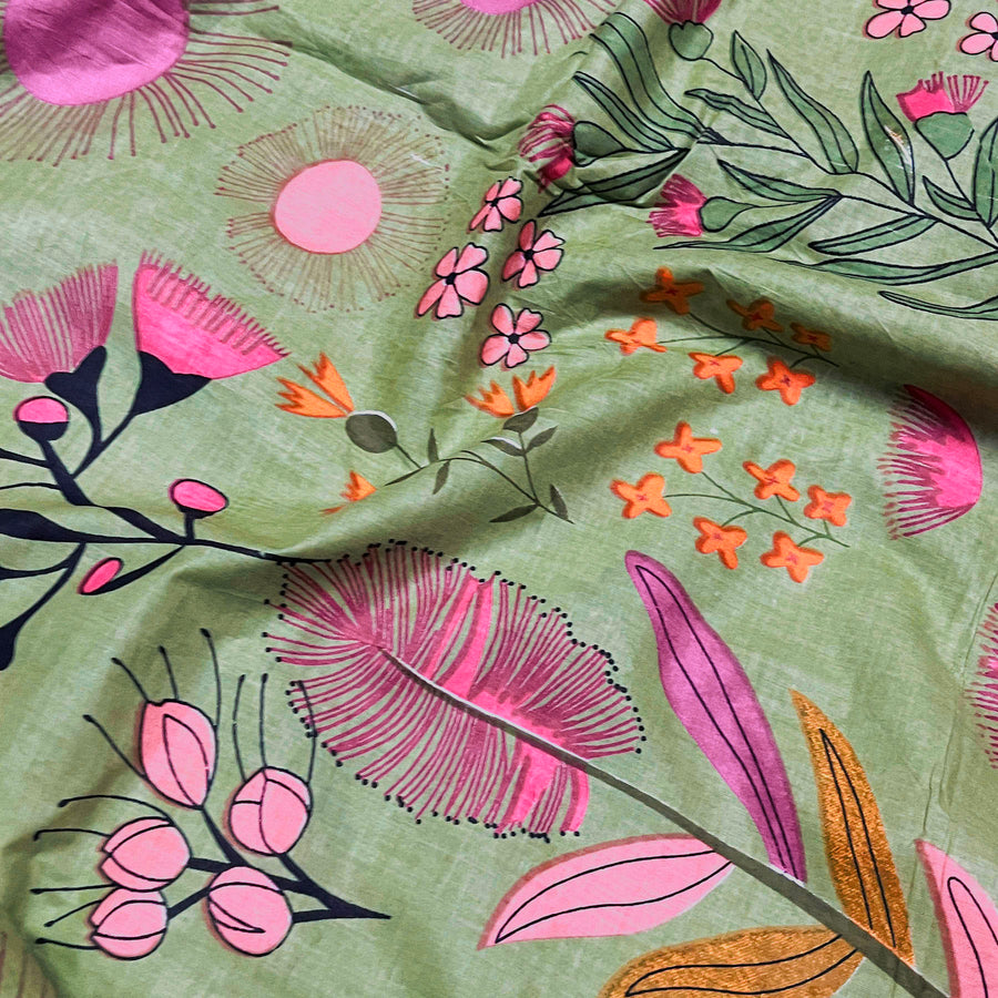 Cotton Fabric 90GSM Green Floral Print Cotton Fabric for Home Decor Perfect for Garments