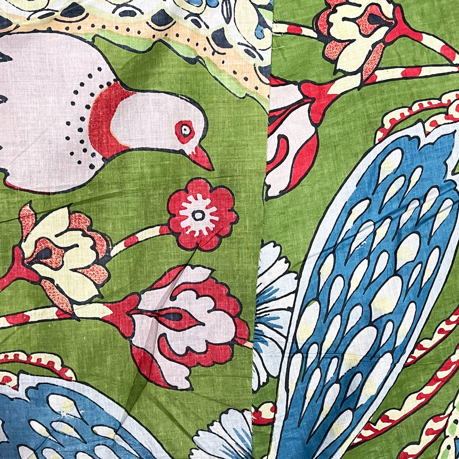 Cotton Printed Fabric Bird Print Fabric Perfect for Garments Green Color Fabric