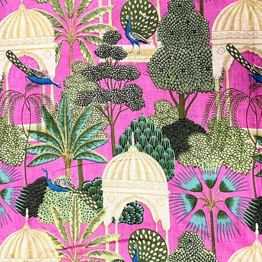 Beautiful Peacock Print Fabric Pink Color Fabric 100% Pure Cotton 90 GSM Fabric