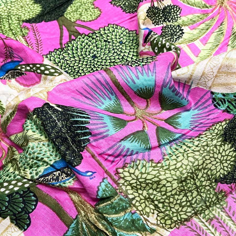 Beautiful Peacock Print Fabric Pink Color Fabric 100% Pure Cotton 90 GSM Fabric