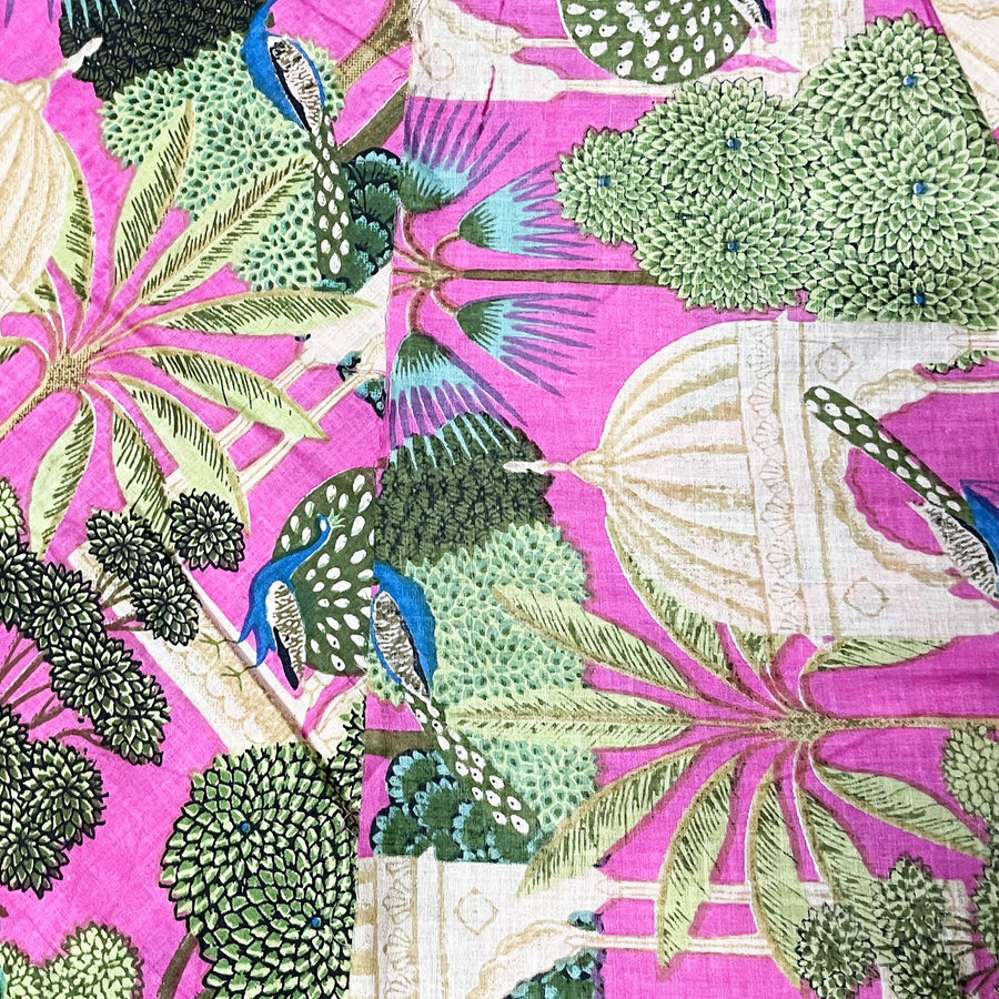 Beautiful Peacock Print Fabric Pink Color Fabric 100% Pure Cotton 90 GSM Fabric