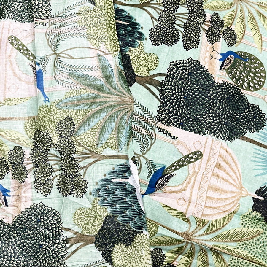 Attractive Mint Green Color Fabric Natural Peacock Print Fabric 60X60 Soft Cotton Fabric