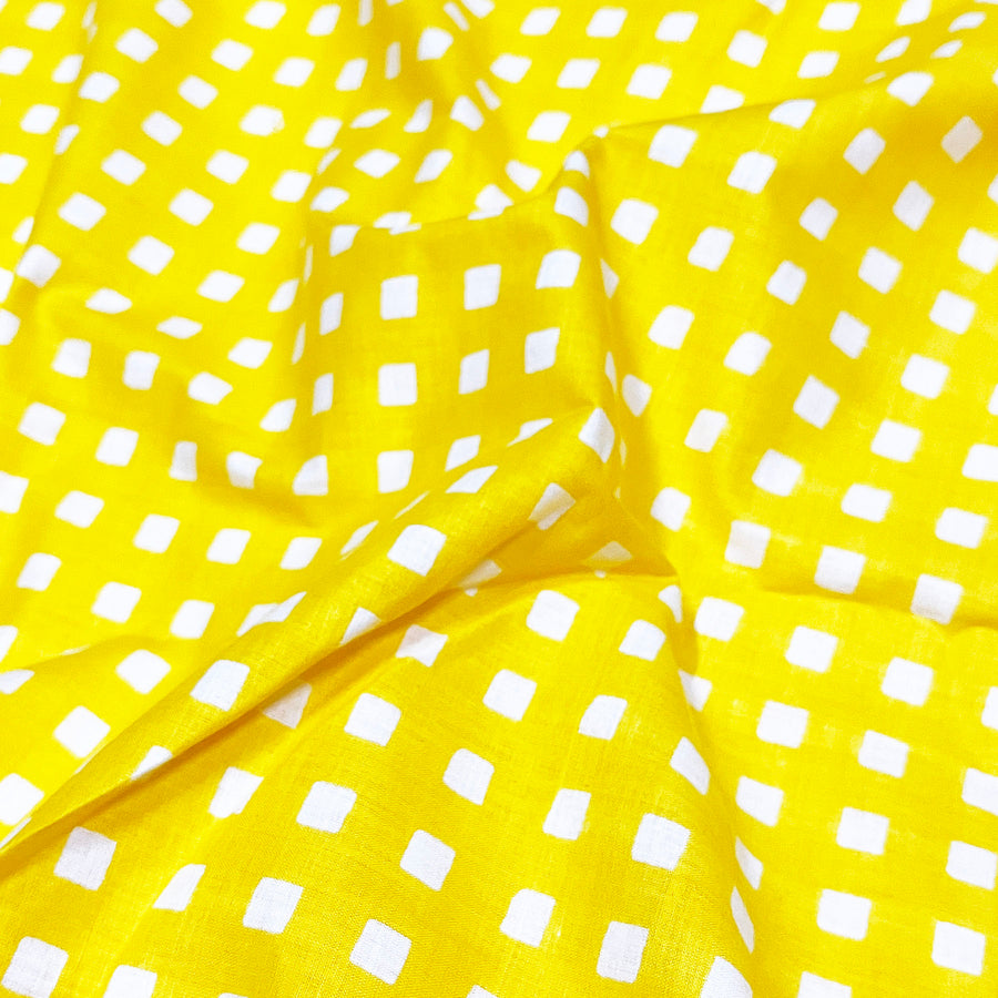 Check Print Fabric 100% Cotton Yellow Print Fabric 90 GSM Cotton Fabric