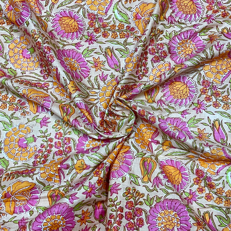 Handmade Designer Fabric Natural Floral Print Fabric Grey Color Fabric 60X60 100% Pure Cotton Fabric