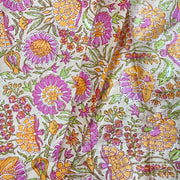 Handmade Designer Fabric Natural Floral Print Fabric Grey Color Fabric 60X60 100% Pure Cotton Fabric