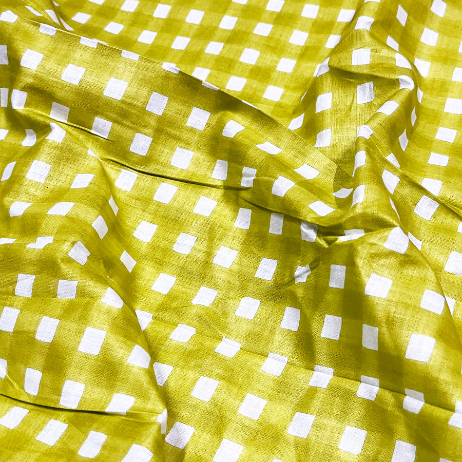 Lime Green Color Fabric 100% Cotton Fabric 10 Metre Cotton Fabric Check Pattern