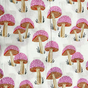 Pink Mushroom Print On White Cotton Fabric 100% Cotton Fabric 90 GSM Cotton Fabric