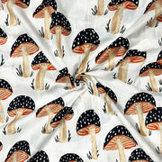 Black Mushroom Print Fabric With White Color Cotton Fabric 100% Pure Cotton Fabric