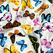 Beautiful White Color Cotton Fabric Colorful Butterfly Pattern Fabric 60X60 Fabric For Garments