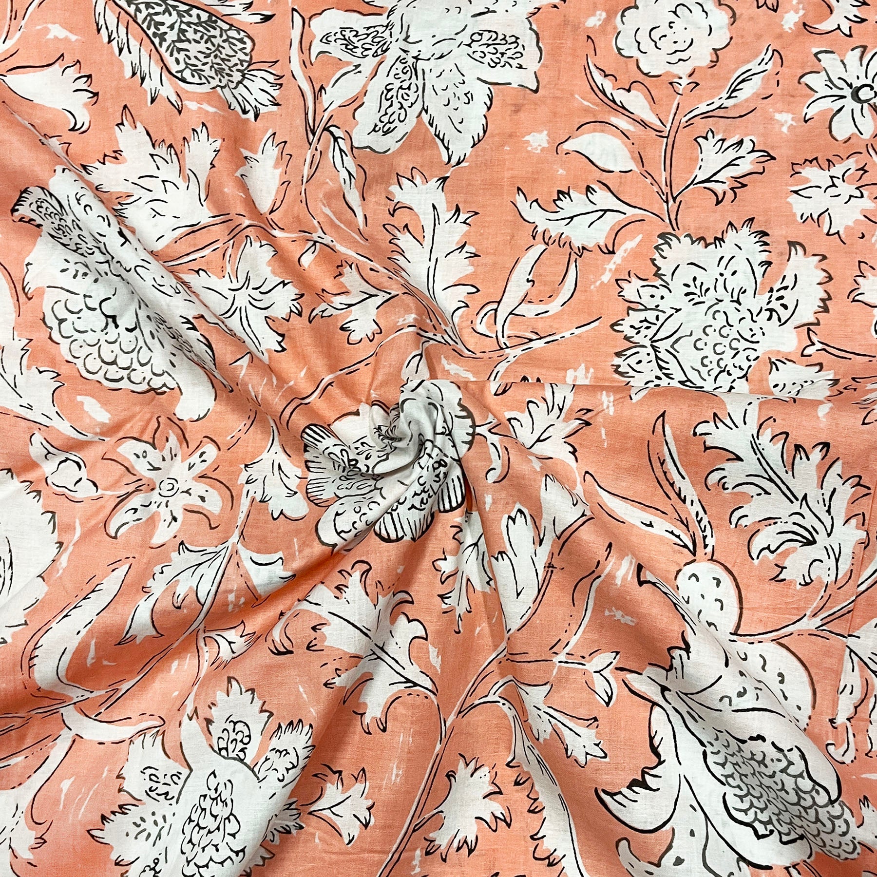 Peach Color Cotton Fabric With White Floral Print Fabric 100% Cotton Soft Fabric