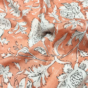 Peach Color Cotton Fabric With White Floral Print Fabric 100% Cotton Soft Fabric