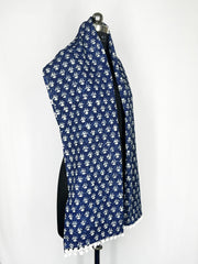 Handmade Pure 100% Cotton Scarfs Indian Scarves Hand Block Indigo-Blue Bandana Sarong Gift For Him 22X72 Inch