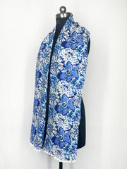 Cotton Handmade Scarfs Women's Neck Scarves Blue & White Stole With Floral Design 22X72 Inch Sarong