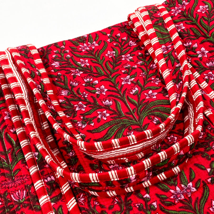 Red Green Floral Print Tote Bag – Eco-Friendly & Versatile for Every Occasion