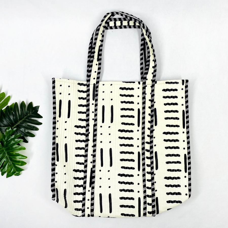 White and Black Azrak Print Tote Bag – Eco-Friendly Cotton Accessory for Every Occasion