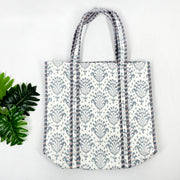 Indian Floral Print Handmade Cotton Quilted Tote Bag, Women Shoulder Bag