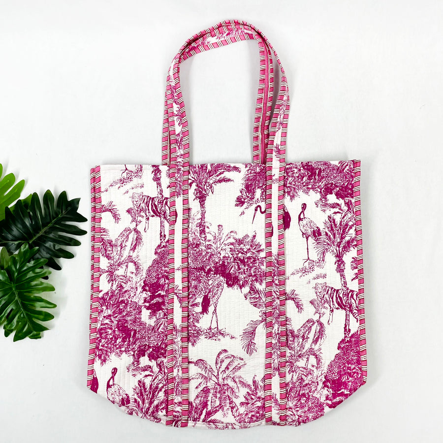 Charming Baby Pink Floral Print Tote Bag – Eco-Friendly & Versatile for Every Occasion