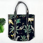 Cotton Quilted Tote Bag, Reversible Black Handbag, Eco-friendly Shoulder Bag, Lightweight Bag with Inside Pocket