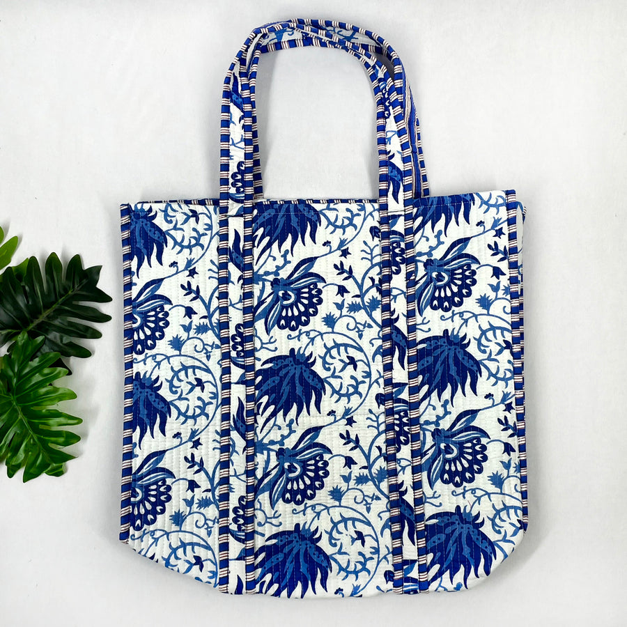 Floral Print Cotton Quilted Bag, Indian Handmade Bag, Women Shopping Bag