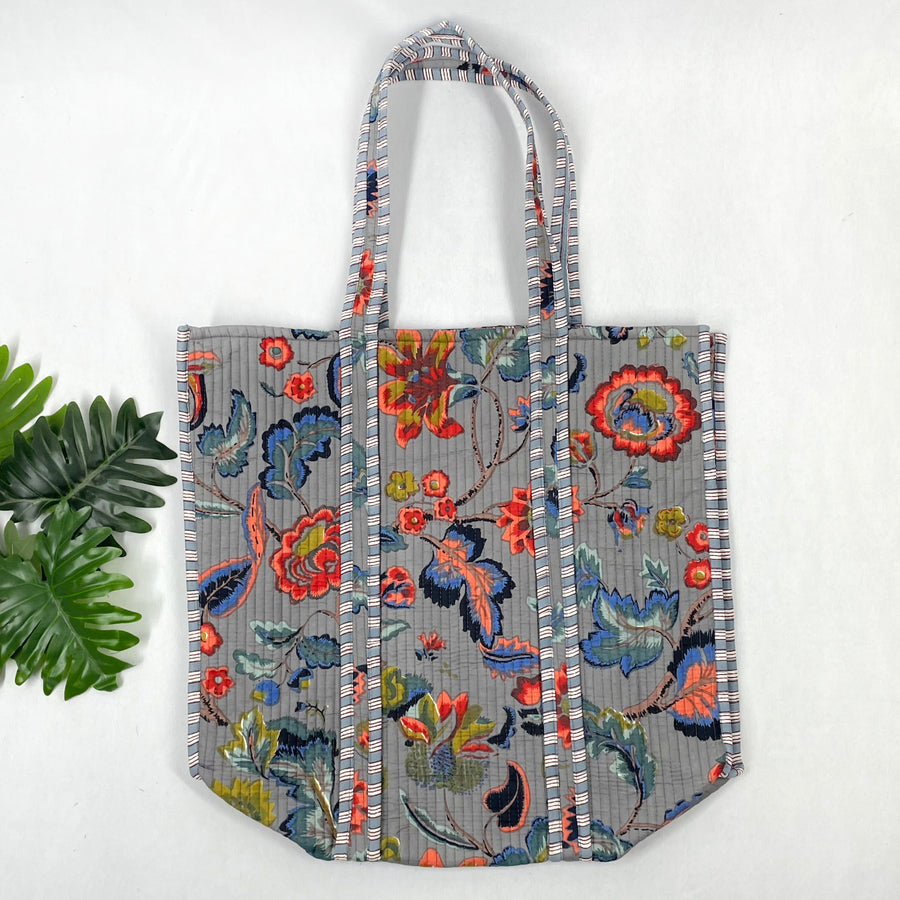 100% Cotton Quilted Tote Bags, Reversible Floral Print Bags, Women's Shopping Bag