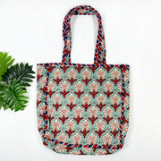 Handmade Cotton Green Floral Print reversible Shopping Bag, Large Shopping Bag